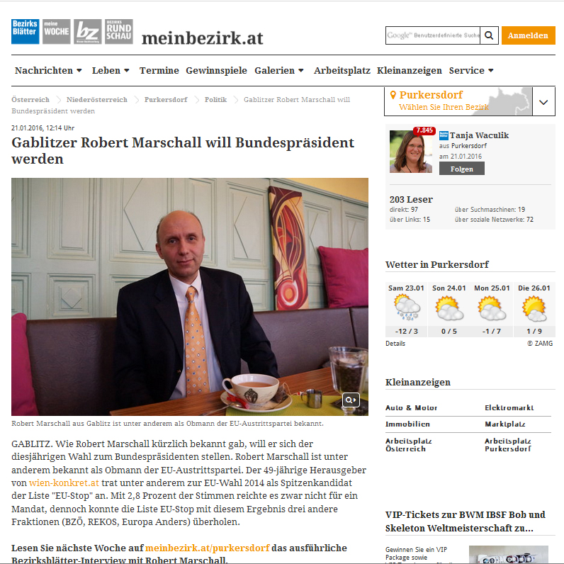 Bezirksblätter-Interview mit Robert Marschall